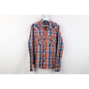 Vintage Salt Valley Western Mens Medium Faded Madras Plaid Snap Button Shirt